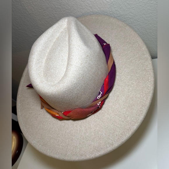 Nomad Boutique Boho Cream RANCHER HAT WITH SCARF TRIM Wool Blend - Picture 7 of 13